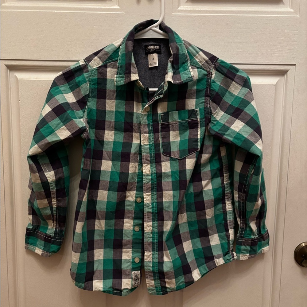OshKosh B'gosh Green and Navy Plaid Button-Down Shirt